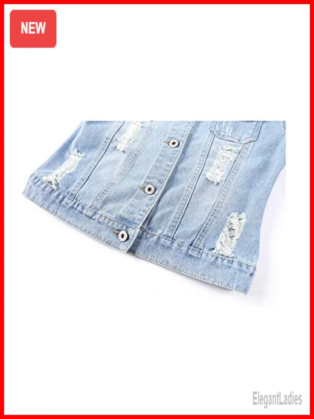 Women Retro 3/4 Sleeve Denim Jacket Distressed Jean Coat